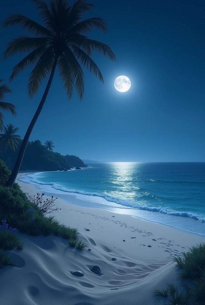 Ocean Sandy Beach moonlight