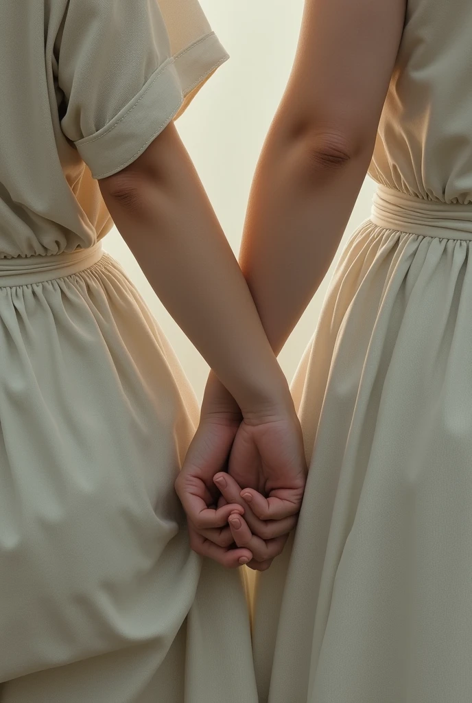 A woman and a man holding hands while sitting and their faces cannot be seen, from behind the back