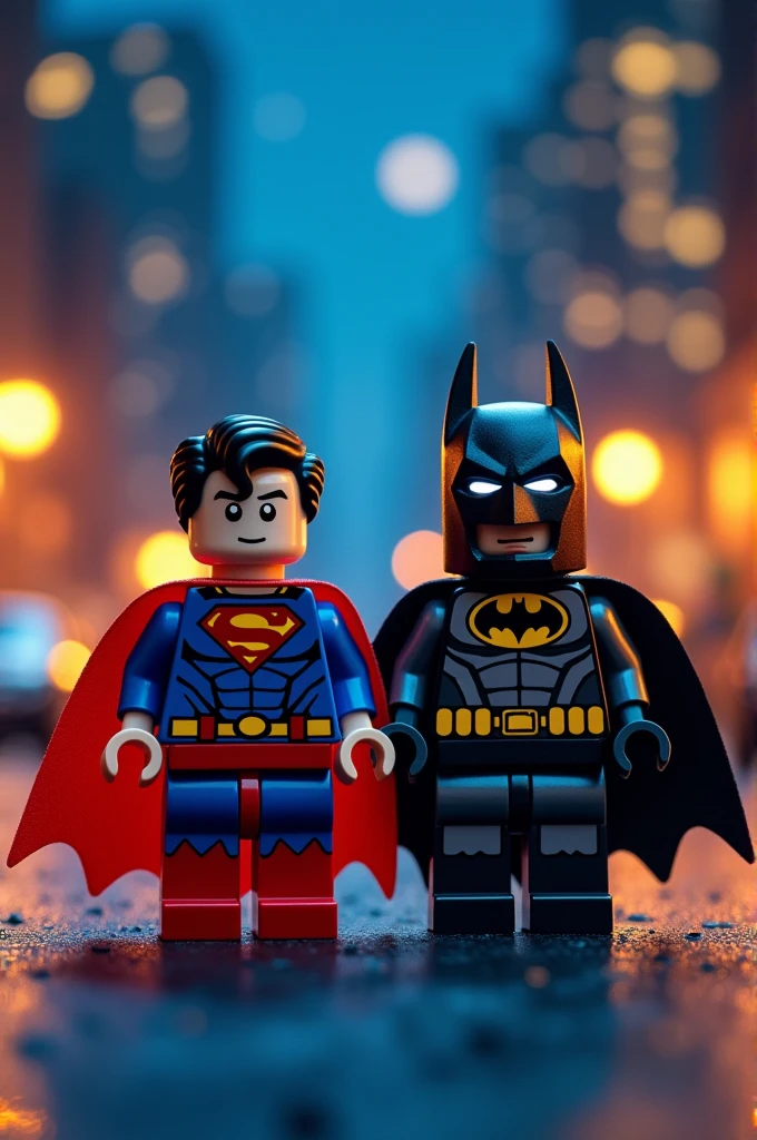 Superman and Batman in lego art, night