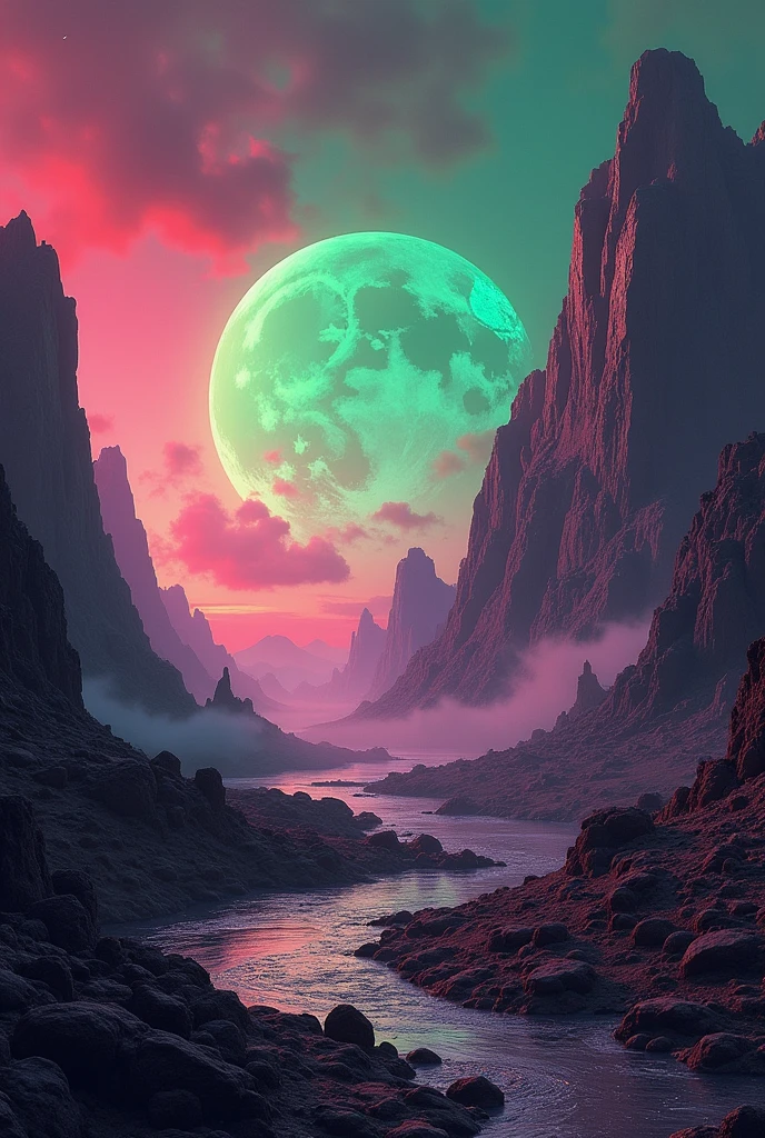 Make a good science fiction background green red lilac
