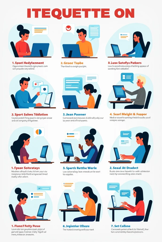 create a poster showing the netiquette rules with examples of how you can use them in daily life, primarily online