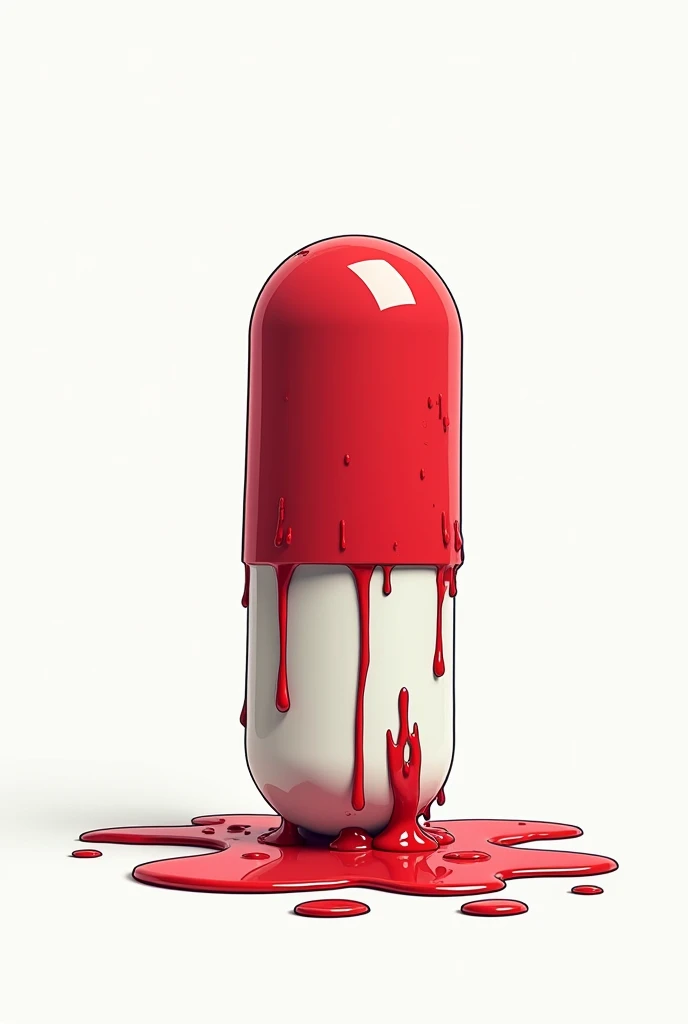 Red an white pill on a bony white background, the pill is melting and oozes, cartoonish style
The image should be a square