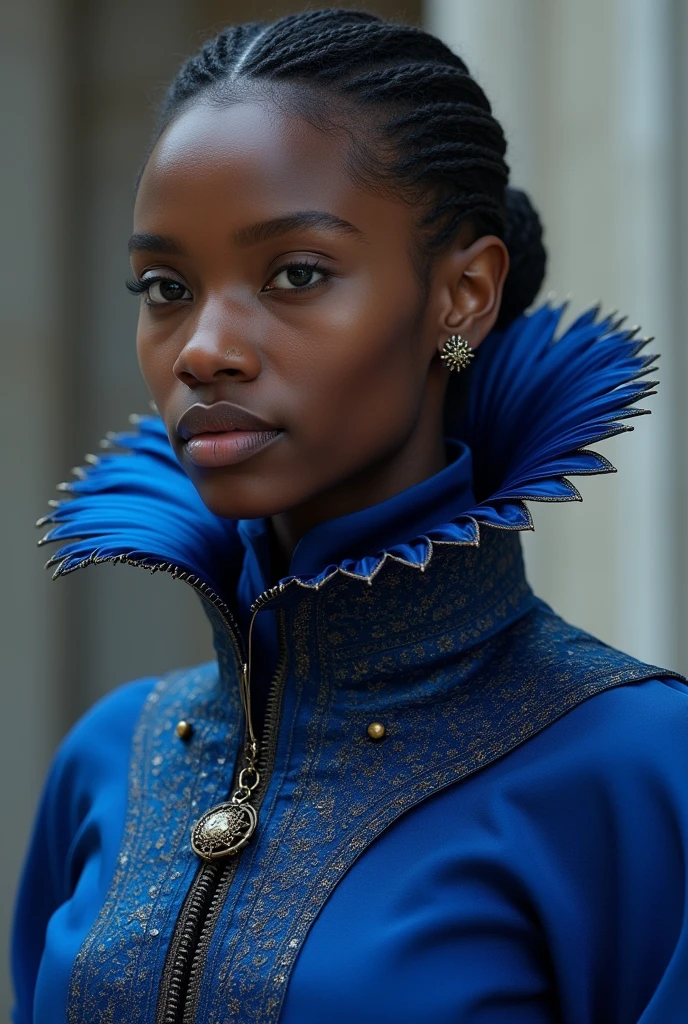 A thick collar on the neck of blue color on the neck 