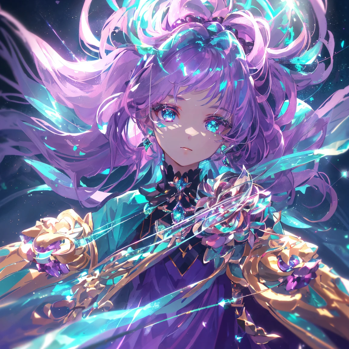 1 girl masterpiece, highest quality, shape, alexandrite eyes and hair, alexandrite earrings, alexandrite necklace,fairy, cute, (dynamic lighting:1.2), cinematic lighting, delicate features, fine eyes, sharp pupils, realistic student, written boundary depth, Bokeh, sharp focus, (very detailed, bloom, shine:1.4), lots of little gems