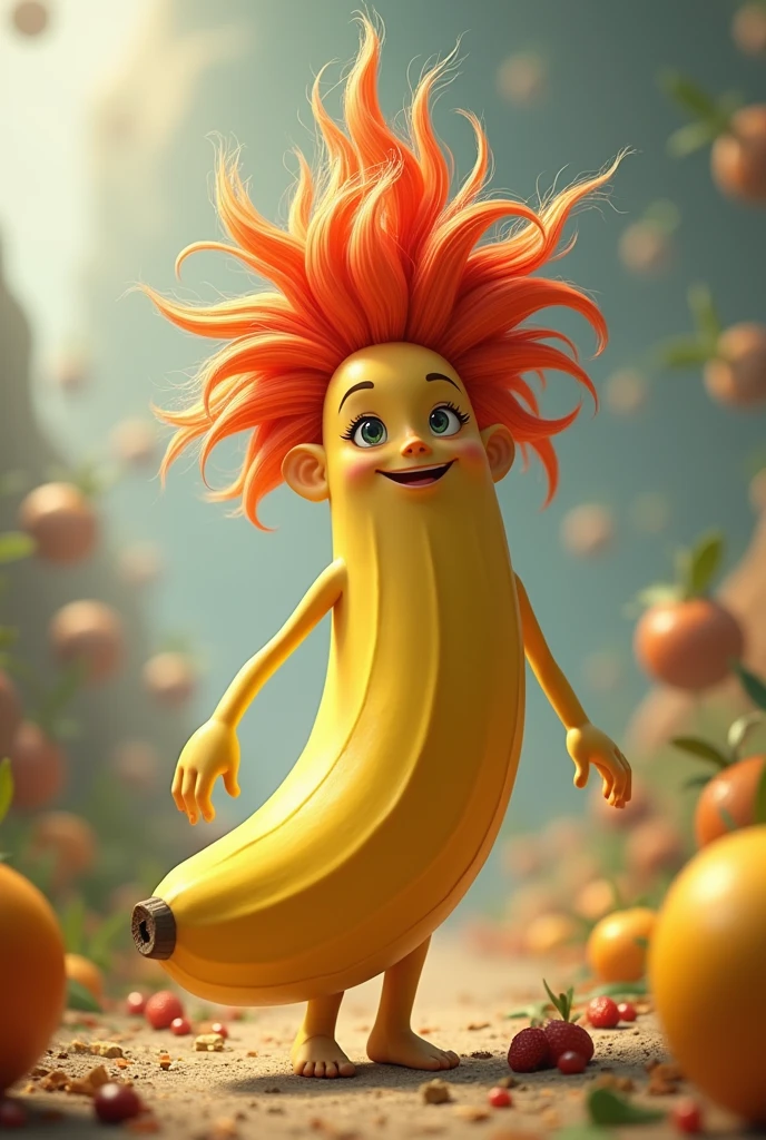 A humanoid banana with red hair 