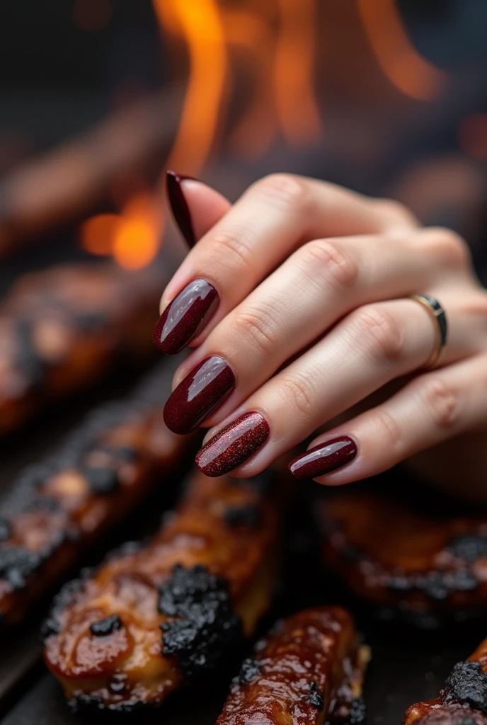 Nails inspired by barbecue sauce