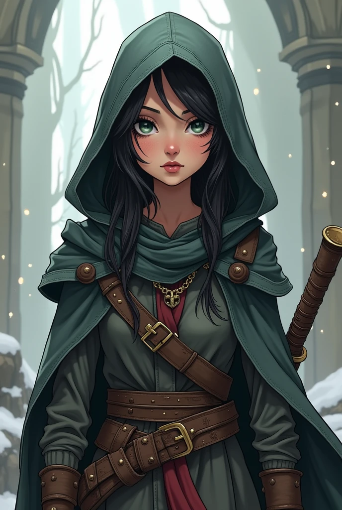 RPG rogue, hooded with midle east thematic and pale skin, Cartoon style