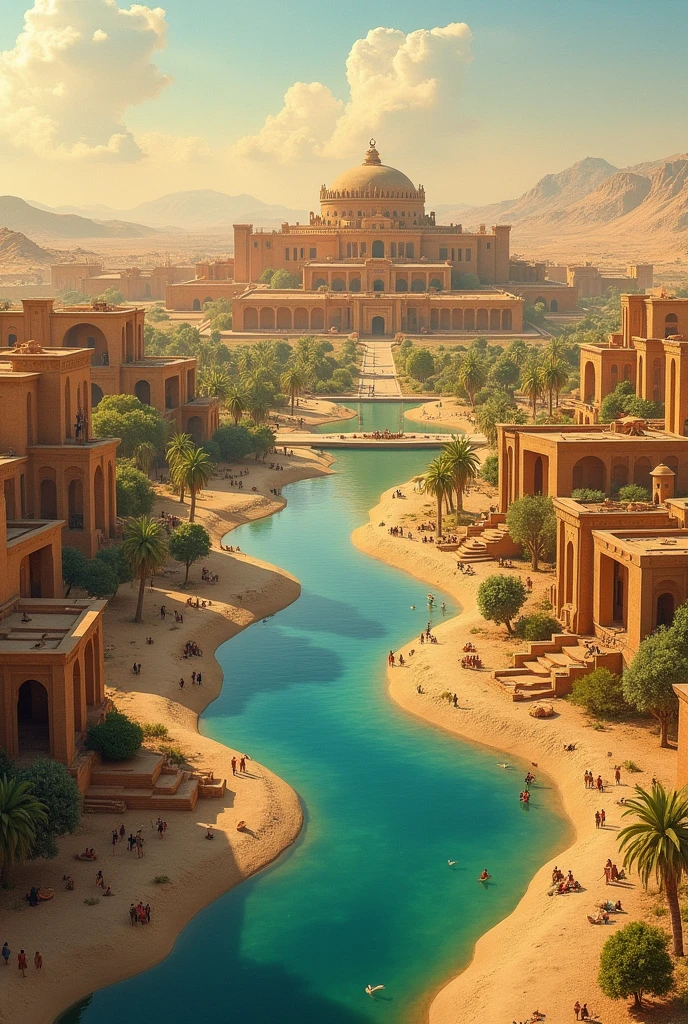 A city that shows an irrigation system and a social organization of Mesopotamia