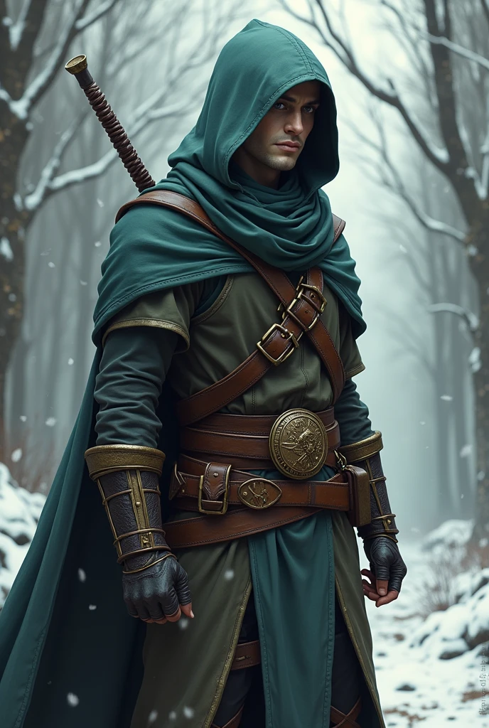 RPG rogue, hooded with midle east thematic and pale skin, Cartoon style