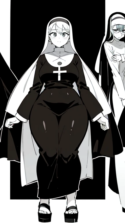 lineart, monochrome, a drawing of a nun with sexy pose, clean anime outlines, perfect lineart, clean lineart, extremely fine ink lineart, nun outfit, simple lineart, beautiful line art, anime style drawing, thick black lineart, black and white manga style, pin on anime