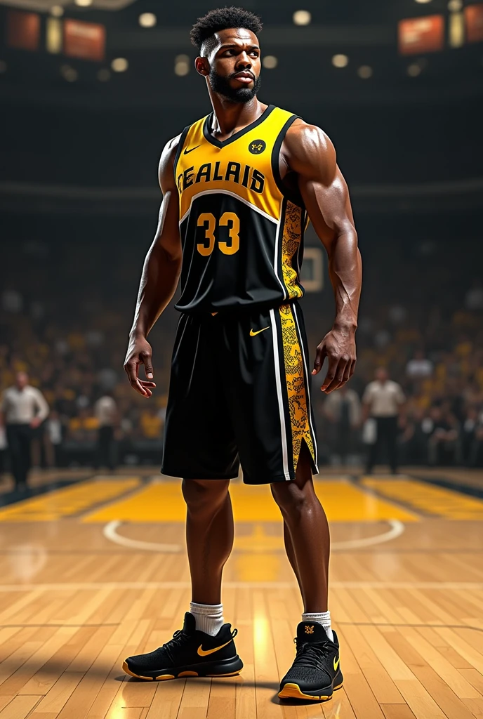 Basketball shirt and shorts design with black and yellow colors