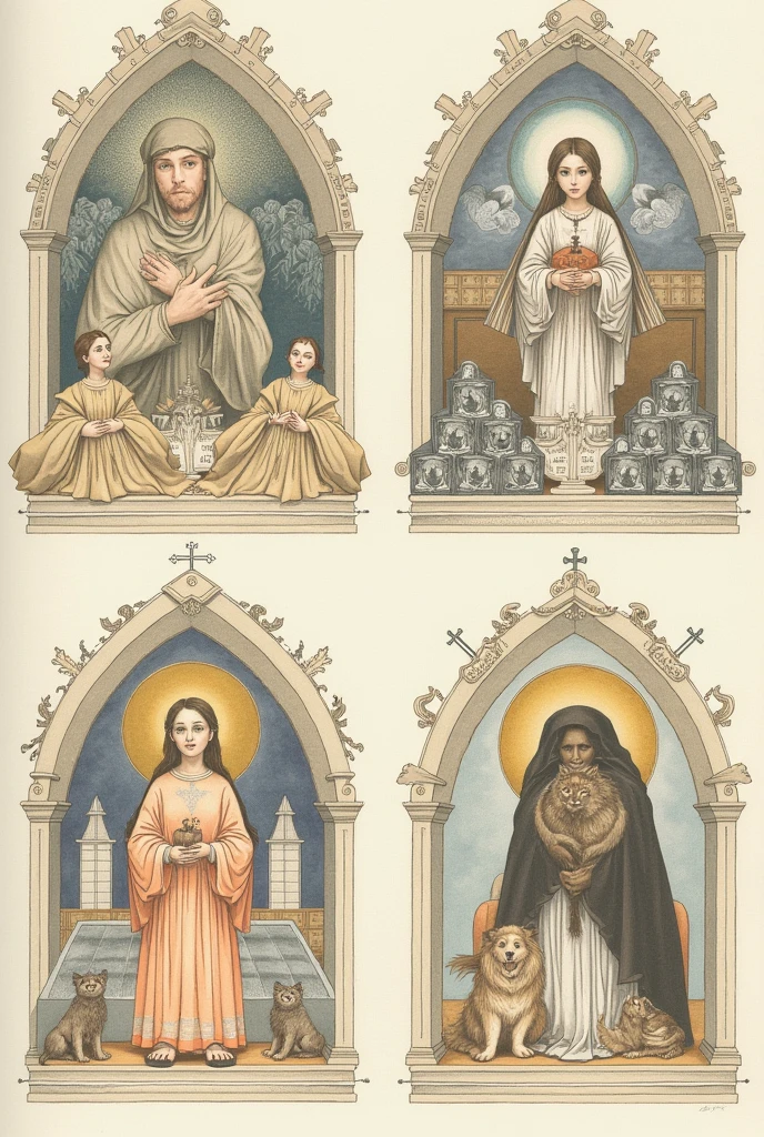 Our Lady of Presentation School, Bogota Center - Drawings of the opening principles, transcendence, singularity and autonomy. One drawing for each horizontal principle.
Related to people, schools, animals, God 