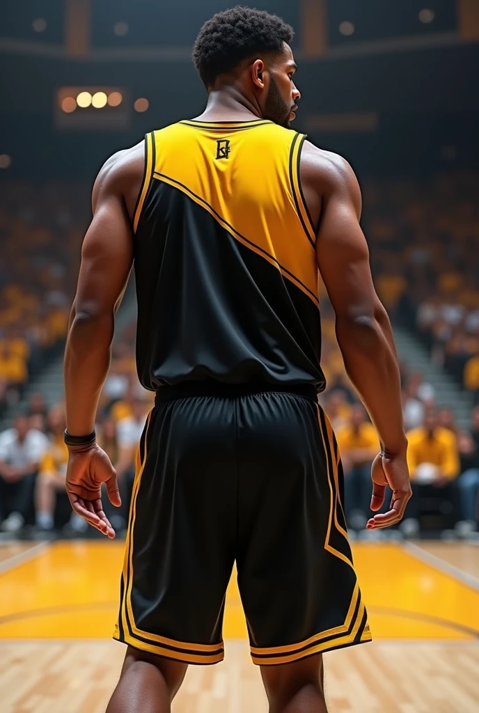 Basketball shirt and shorts design with black and yellow colors
