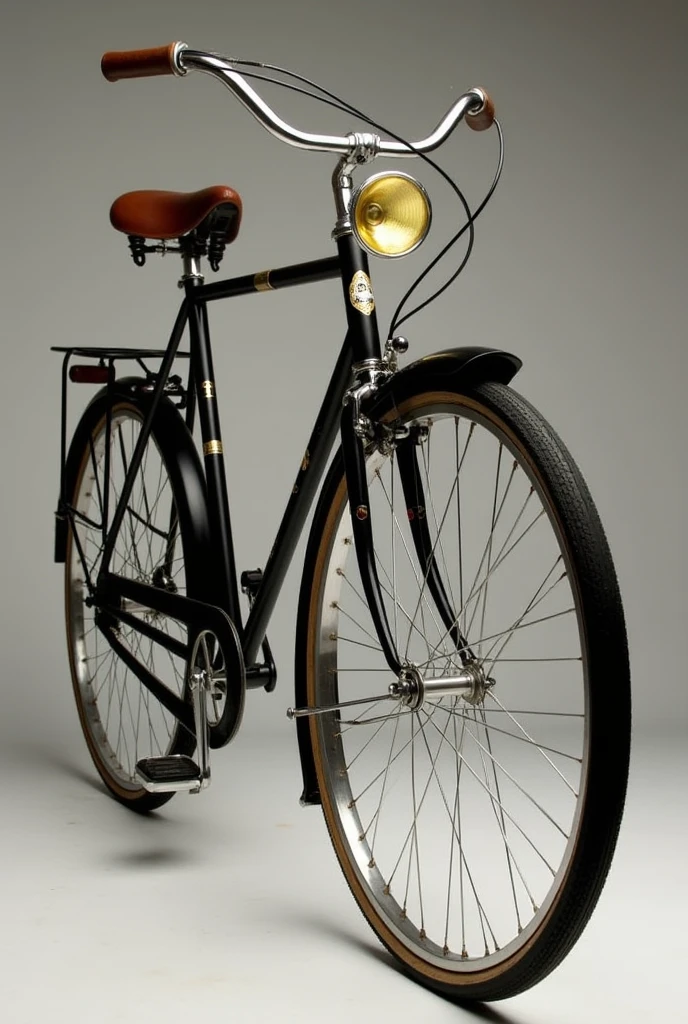 1974 Schwinn bicycle, matte black finish, large thin tires, bright dynamo.