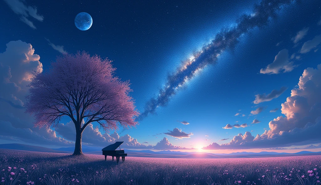 「Starry Skyの下、グランドpianoが置かれたFlower Field、青いグランドpiano、Milky Way Galaxy、Fantastic landscape」
「グランドpiano、Starry Sky、planet、universe、Mysterious atmosphere、Digital Art」
「piano、Flower Field、Fantastic landscape、Silence、Lonely」