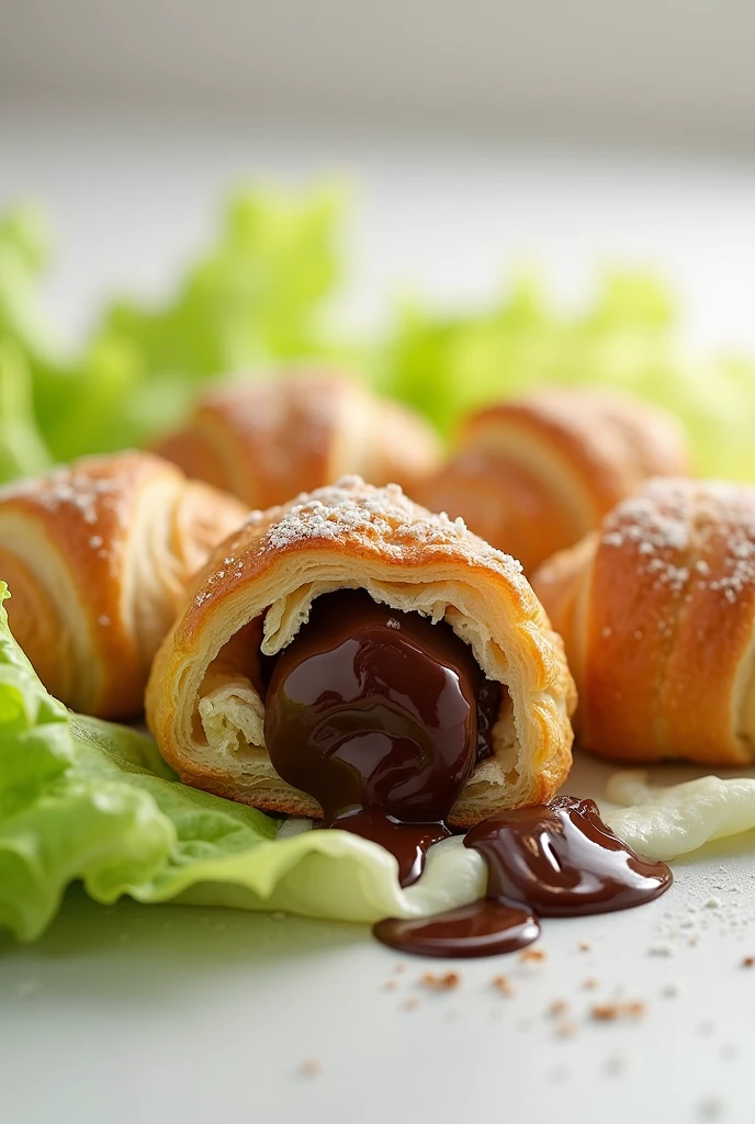 Croissants with chocolate and lettuce