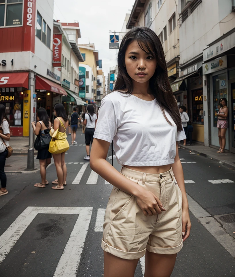 Filipina girl, standing at a busy street