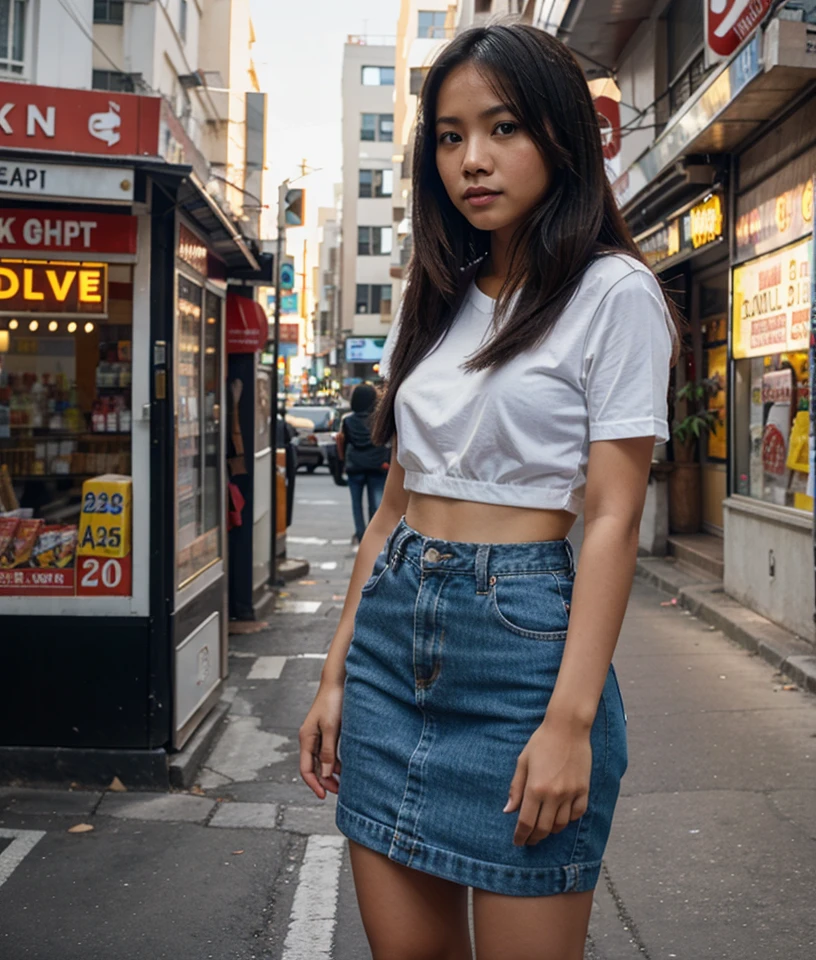 Filipina girl, standing at a busy street