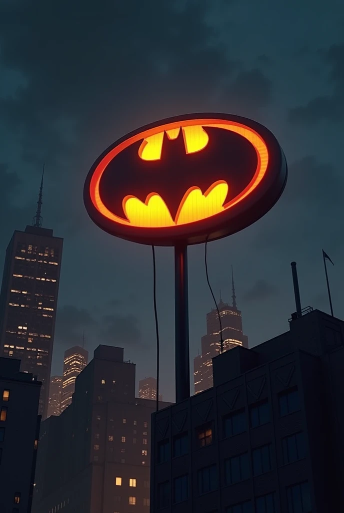 Batman sign in the sky in the shape of a cool sausage