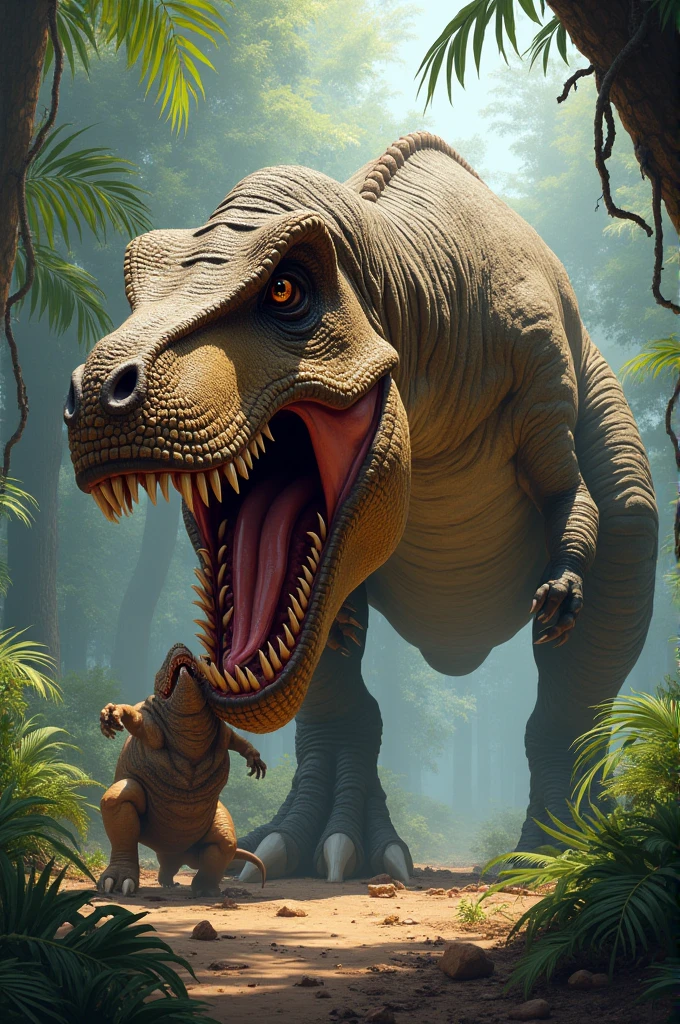 Draw a picture of a Tyrannosaurus eating another dinosaur
