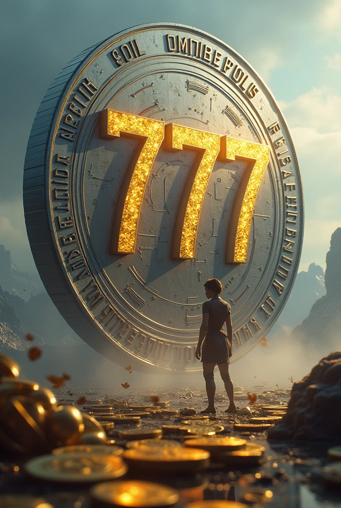 giant nickel hunting with the number "777" on the screen , "GG" written in gold coins