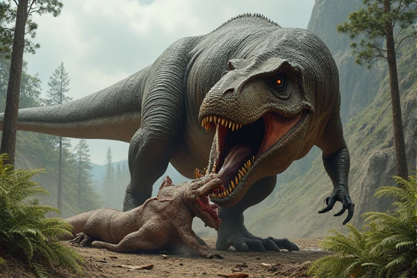Draw a picture of a Tyrannosaurus eating another dinosaur