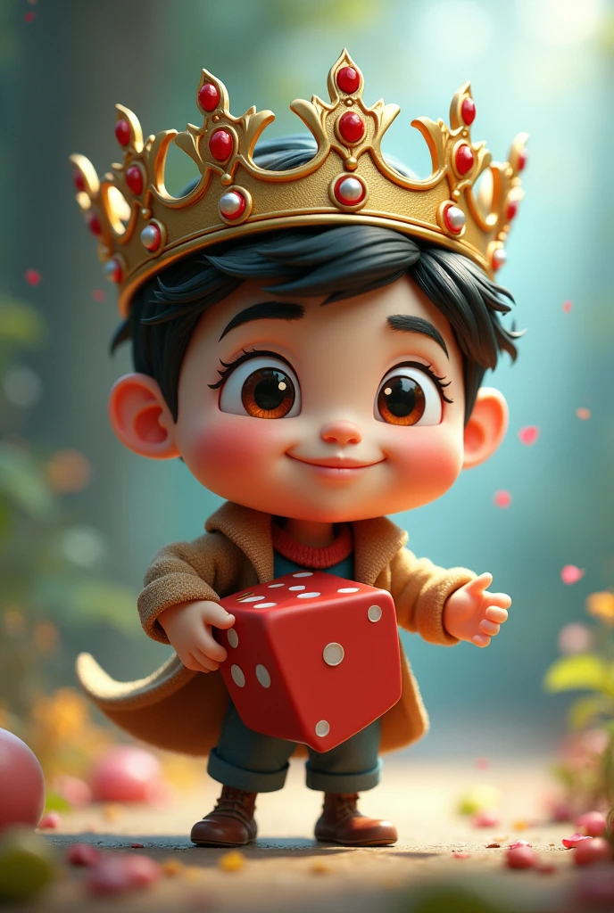 The combination of a die and a crown but as an animated boy