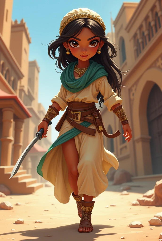 Young RPG rogue, middle eastern style, Brown skin cartoon
