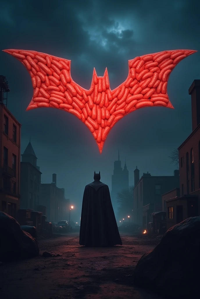 Batman sign in the sky in the form of sausages