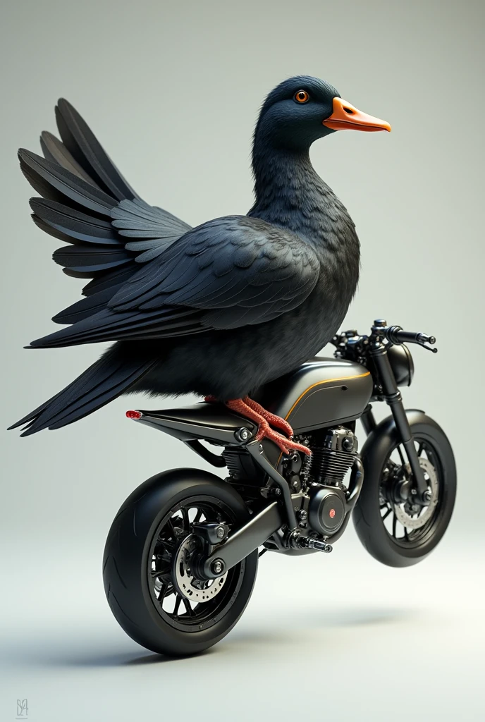 black duck.
Wheelie motorcycle one wheel giving degree without wings