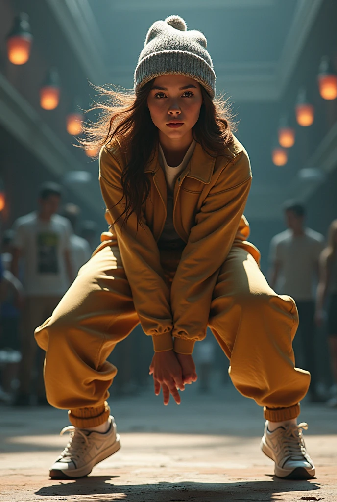 masterpiece、The highest masterpiece、Highest quality、Detailed Description、beautiful、art、woman、break dance、Woman performing、Serious face、Knitted hat、Oversized clothing、Pants Style、Dance Battle、stage、Handstand、Spread your legs wide、One-handed standing、front、Angle from the ground、Young woman standing on her head, breakdancing, breakin, dynamic moving poses, dynamic poses full body, dynamic action poses, perfect dynamic poses, dynamic dance poses, dynamic poses realistic, dynamic vitality poses,. Dynamic Pose Full Body, Full Body Dynamic Pose, Super Super Dynamic Dynamic Pose,4K Graphics.