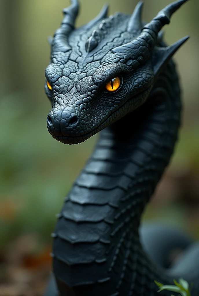 A Serpent with a Humanoid Body with Black Scales and Yellow Eyes, Fantasy-Style