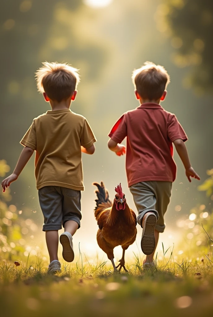 boy running after a chicken