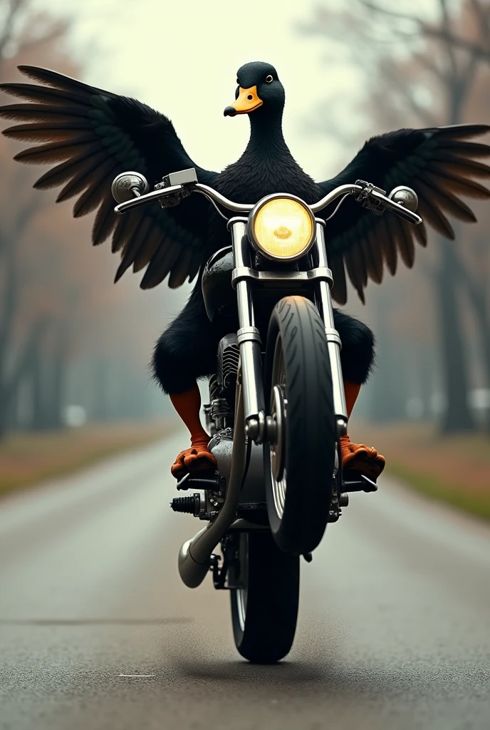 black duck.
Wheelie on a motorcycle, one wheel giving a grade