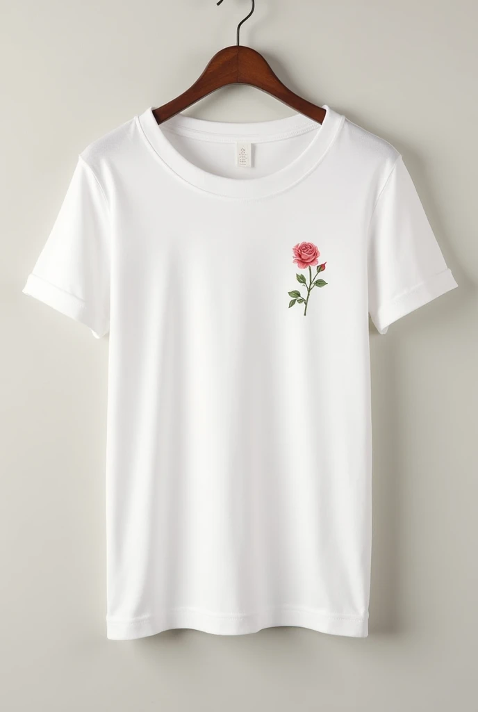 A white men&#39;s t-shirt with a small rose drawing on the left chest 