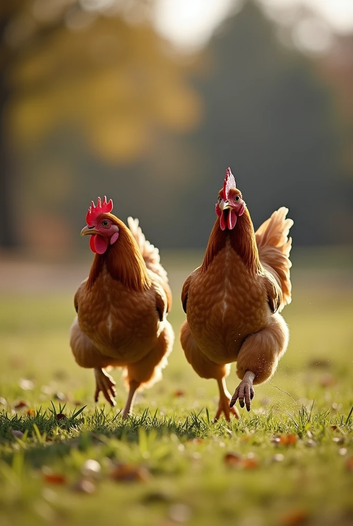 couple running after a chicken