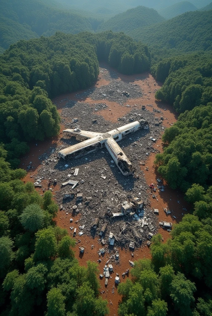 "Analyze a sequence of photos depicting a plane crash in Brazil. Pay attention to the details of the crash site, including the wreckage, the impact on the surrounding area, and any evidence of fire or explosion."