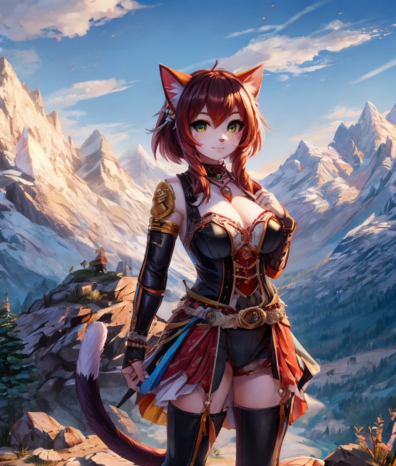 Big breasted, cat girl, mountain