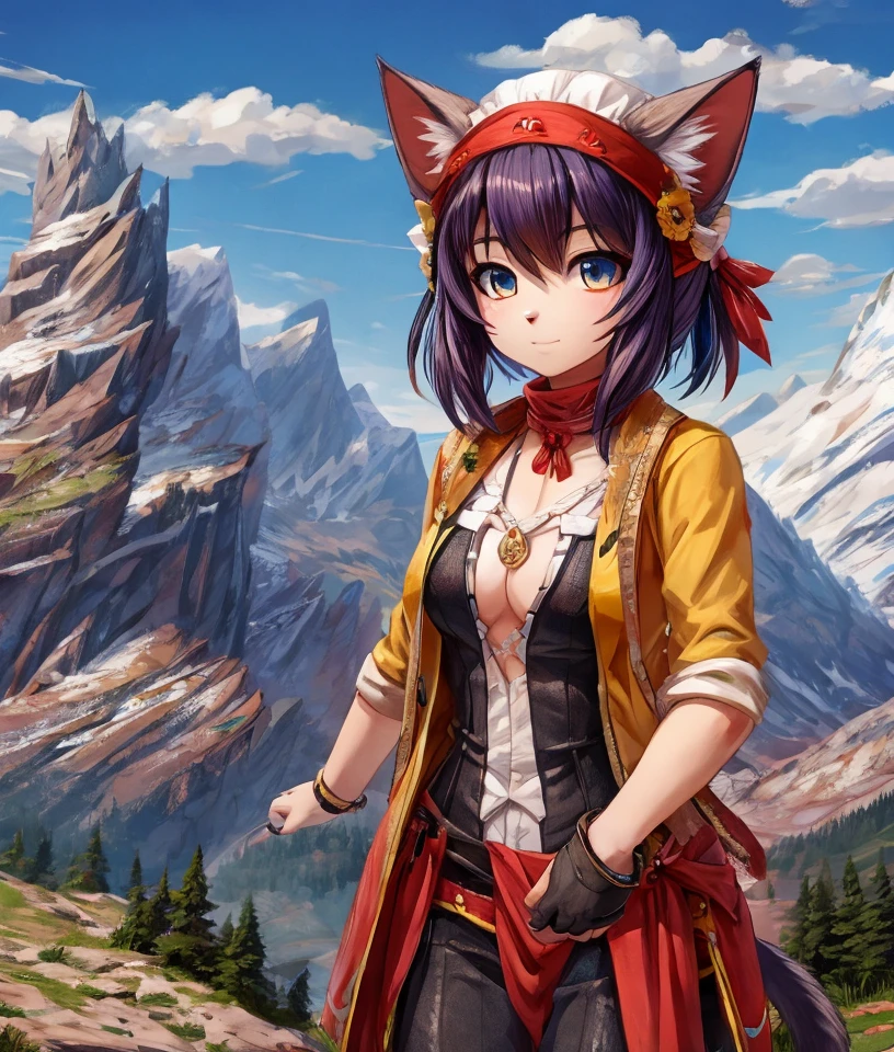 Big breasted, cat girl, mountain