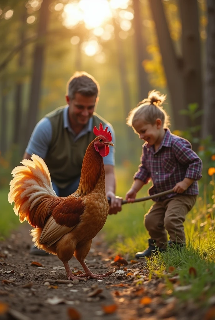couple hunting a chicken