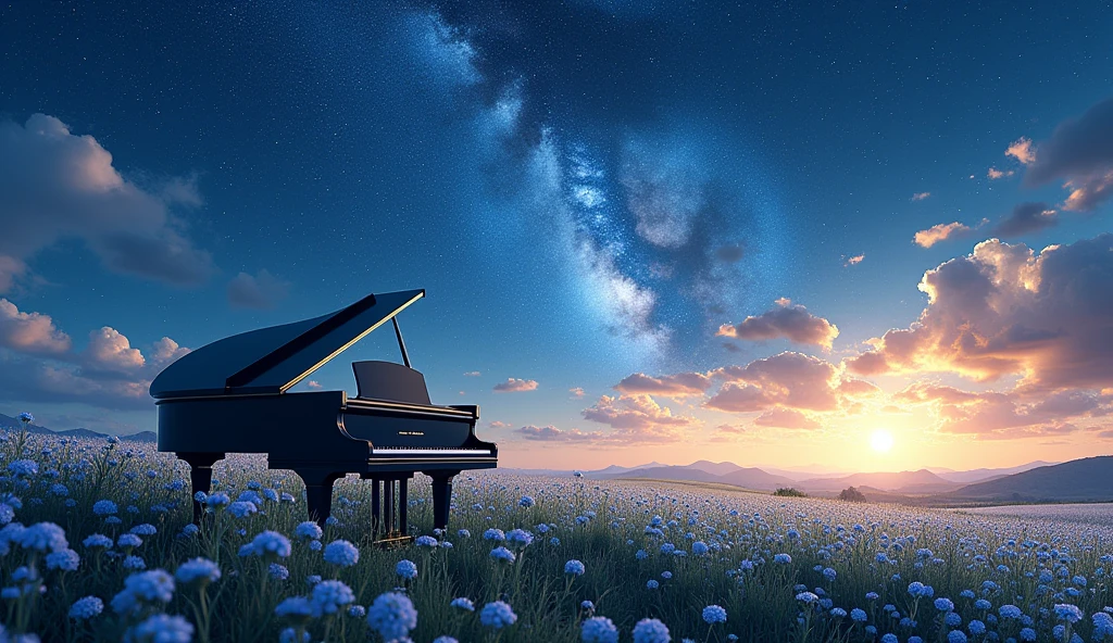 「Starry Skyの下、グランドpianoが置かれたFlower Field、青いグランドpiano、Milky Way Galaxy、Fantastic landscape」
「グランドpiano、Starry Sky、planet、universe、Mysterious atmosphere、Digital Art」
「piano、Flower Field、Fantastic landscape、Silence、Lonely」