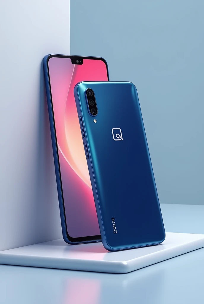 Realistic phone for a brand called Qphone Front and back Blue