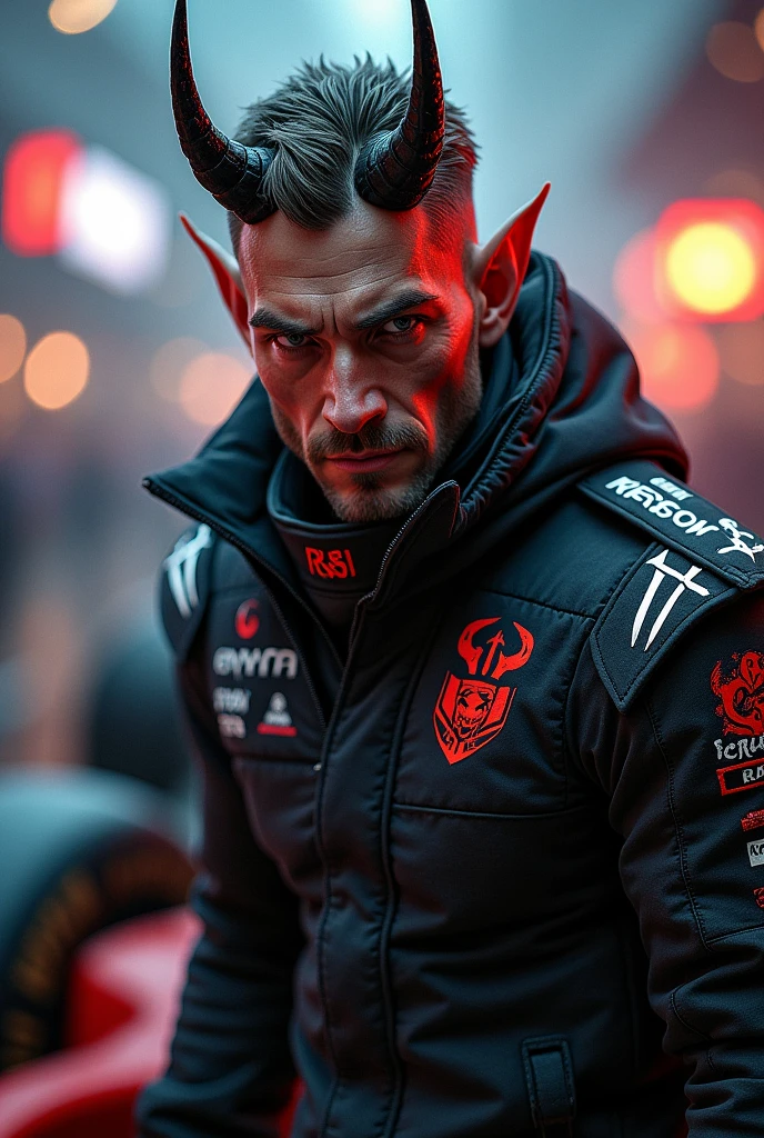 man, F1 race pilot, devil