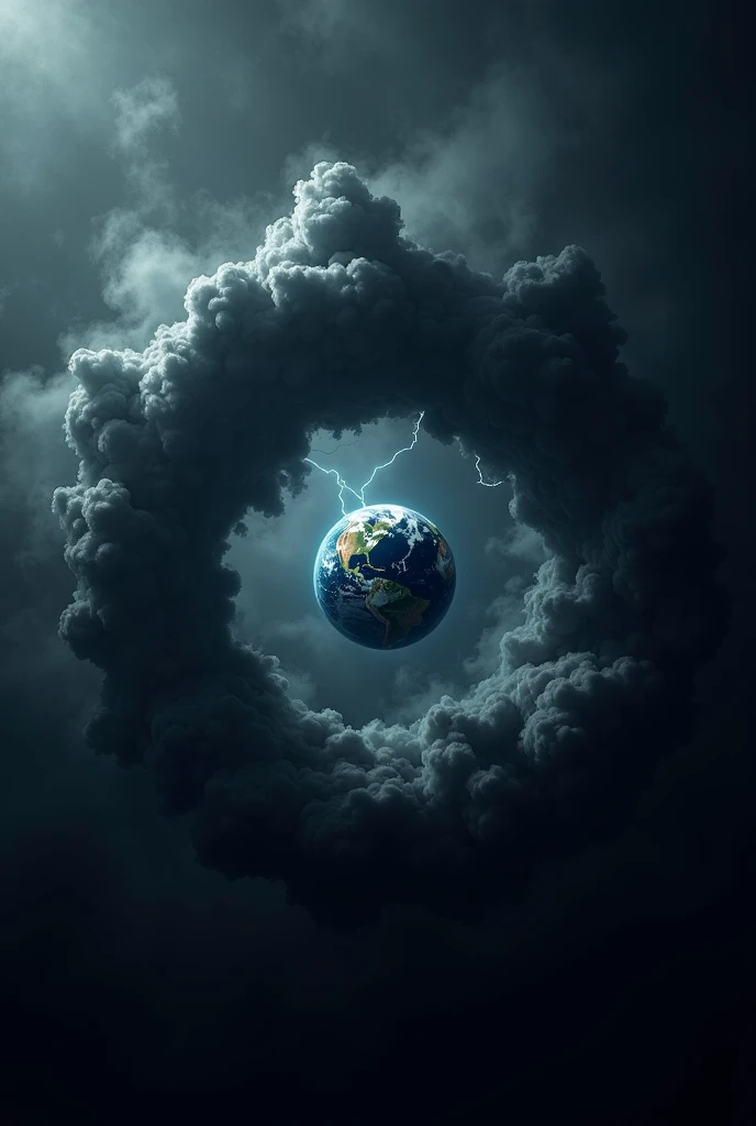 Circle of black cloud around the earth