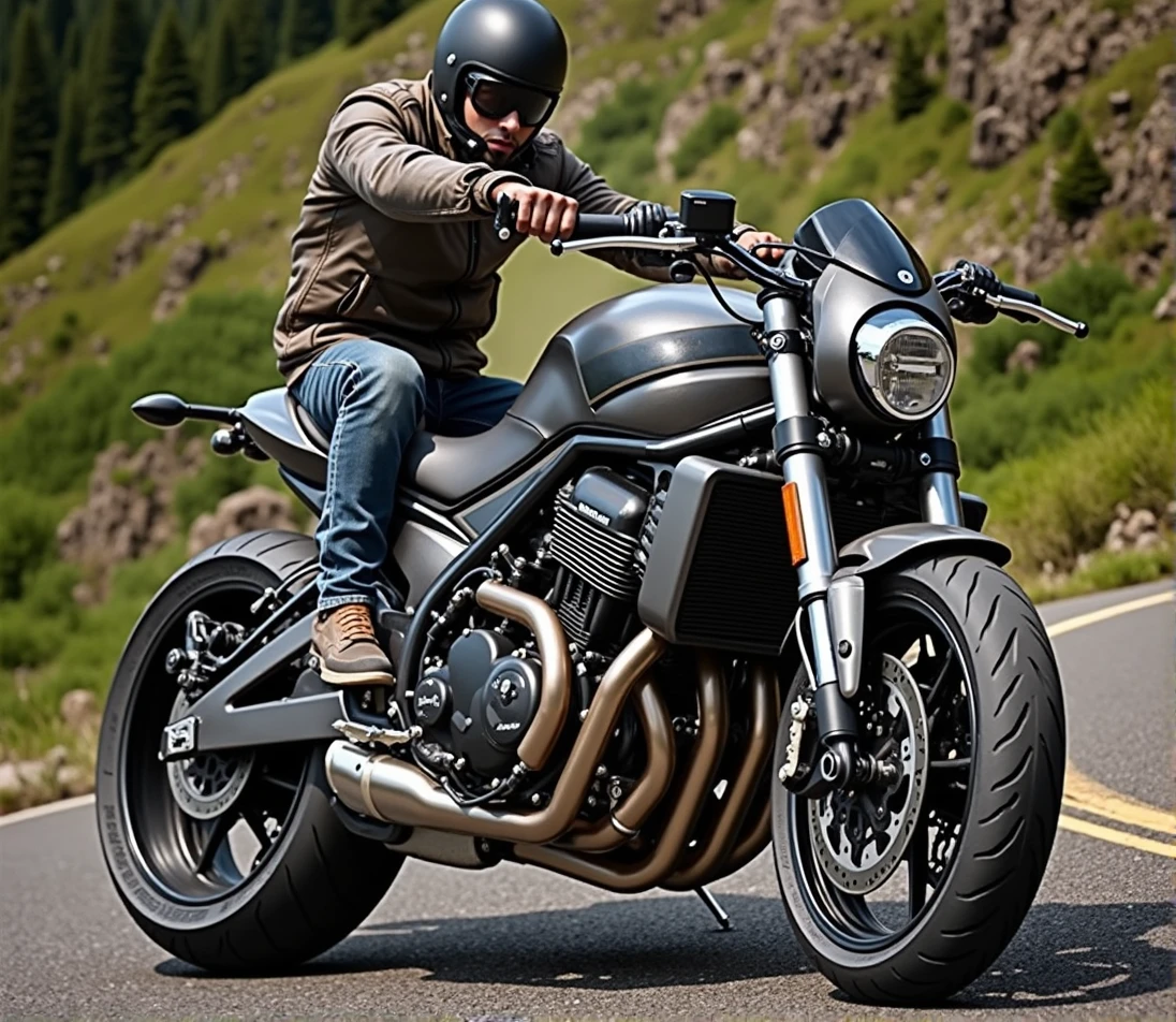 A motorcycle is running through a mountain pass