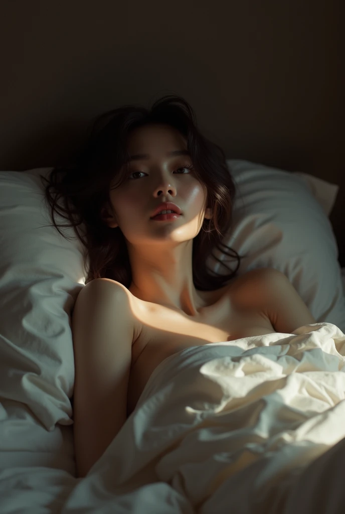 A korean woman in bed without cloth