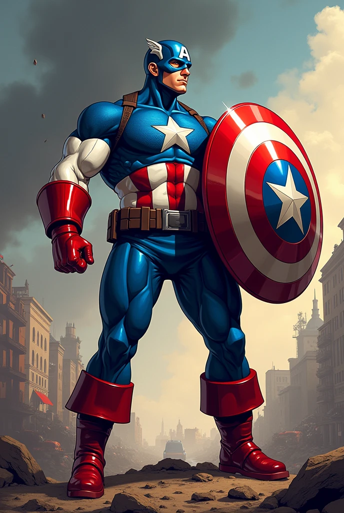Image of Captain America with his sausage-shaped shield