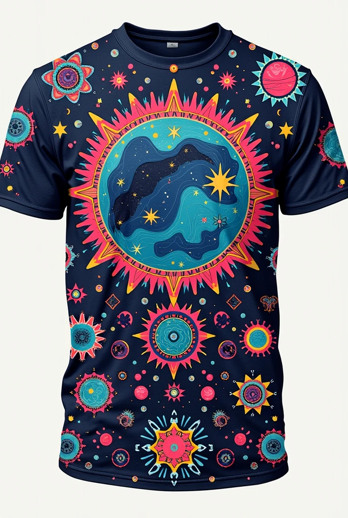 T-shirt with geometric patterns, science funter design, illustration style, best quality images