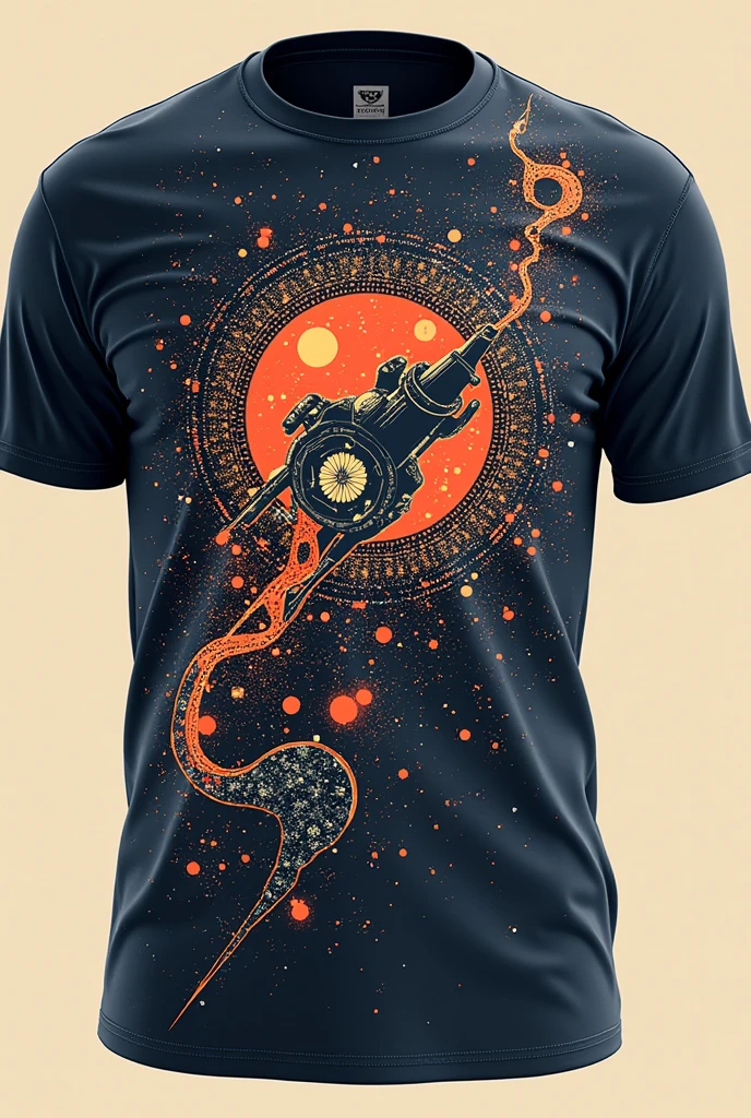T-shirt with geometric patterns, science funter design, illustration style, best quality images