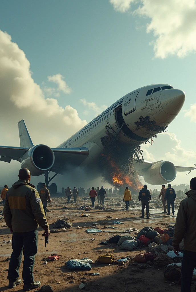 Compare and contrast the images of this plane crash with other aviation disasters. What similarities and differences do you observe in terms of the sequence of events, the impact on the surrounding area, and the human toll?"